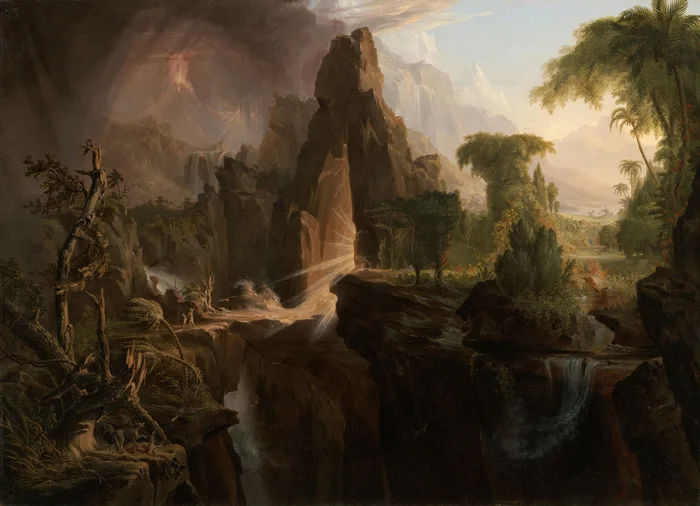 Historic landscape painting depicting the Garden of Eden