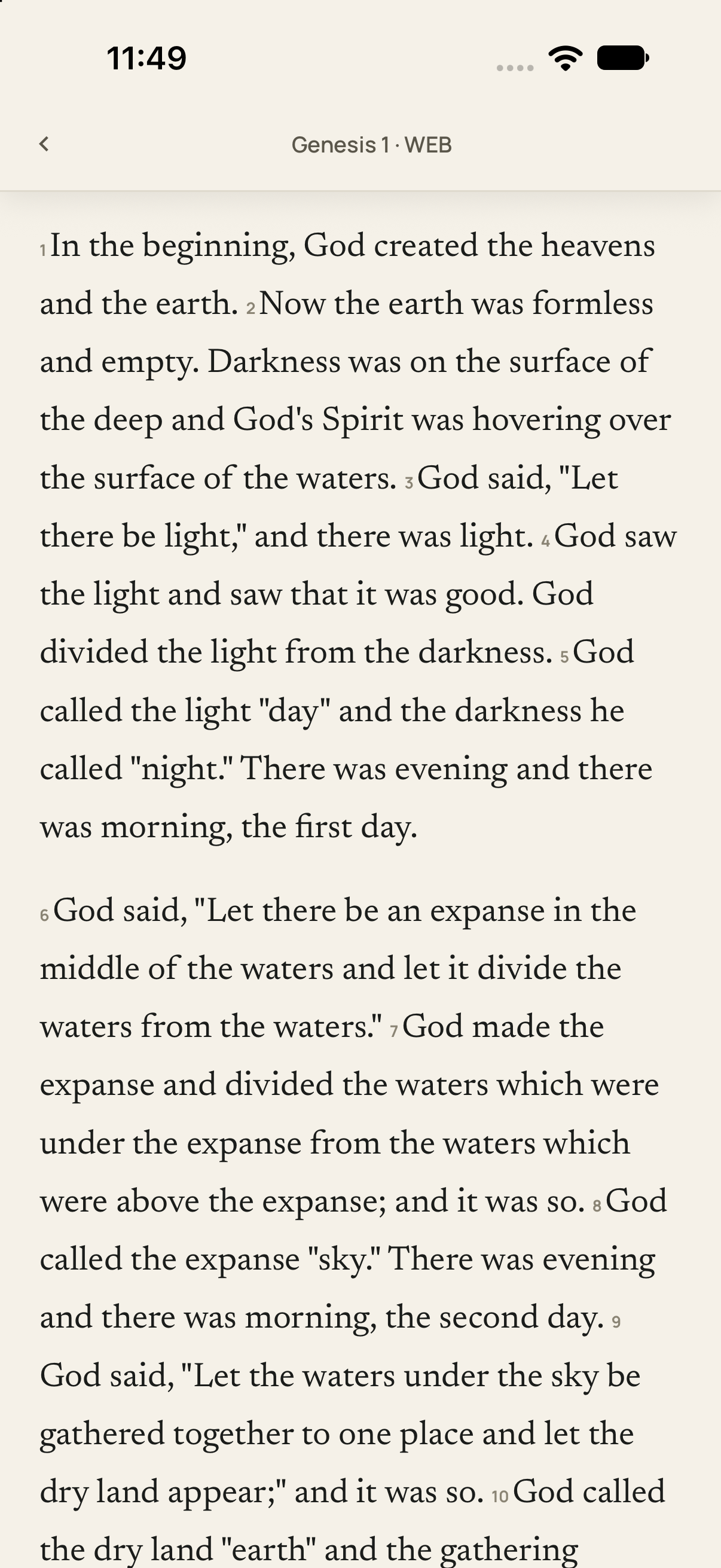 Narrative Scripture reader showing Genesis 1